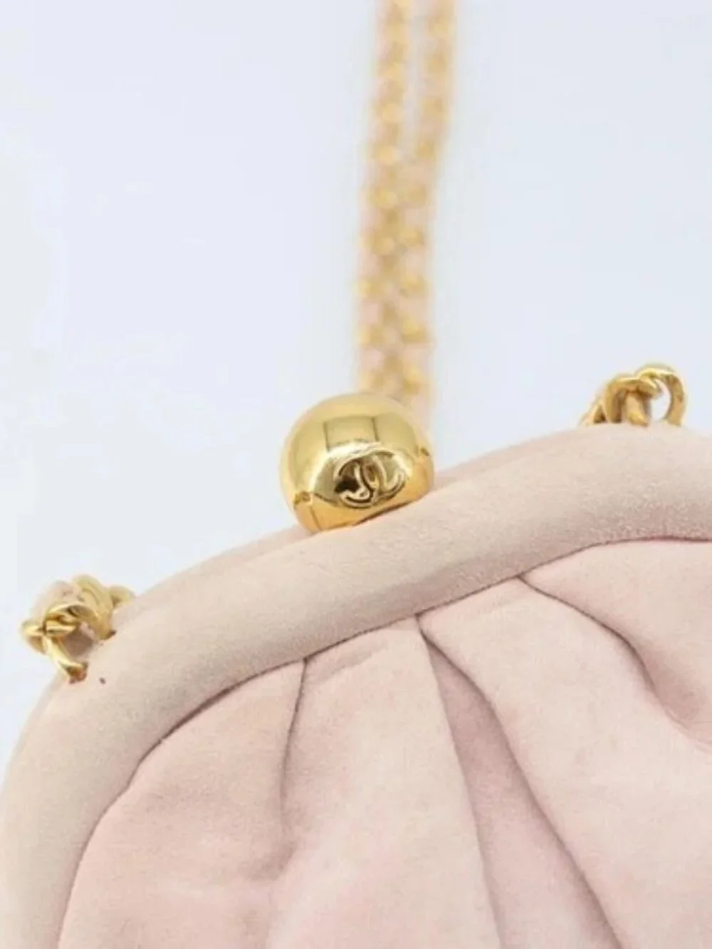 CHANEL Chain Shoulder Bag Suede Pink Gold CC Auth AMZ167A
